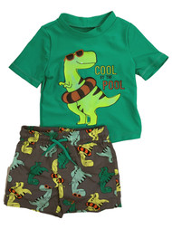 Carters Infant & Toddler Boys Green Dinosaur Rash Guard & Swim Trunks Set