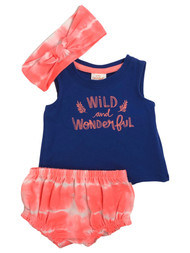 Infant Girls Wild & Wonderful 3pc Baby Outfit Tank Top Shorts Headband Set