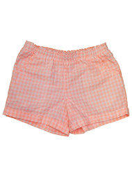 Girls Coral Peach & White Checkered Check Shorts With Stretchy Waistband
