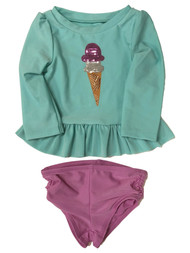 Infant & Toddler Girls 2pc Blue Ice Cream Cone Rash Guard Swim Suit Set