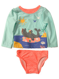 Infant & Toddler Girls 2pc Blue & Orange Seal Rash Guard Swim Suit Set