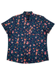 Marc Anthony Mens Navy Blue Floral Slim Fit Short Sleeve Button-Down Shirt