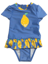 Infant & Toddler Girls 1pc Blue Sequin Lemon Rash Guard Swim Suit