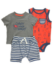 Infant Boys 3pc Crabby When Hungry Shirt Bodysuit & Shorts Set