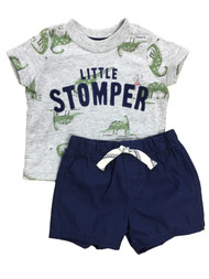 Carters Infant Boys Gray & Blue Little Stomper Dinosaur Shirt & Shorts Set