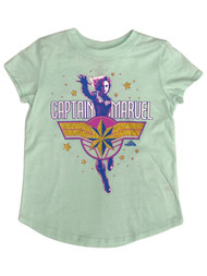 Jumping Beans Captain Marvel Girls Mint Glitter Short Sleeve T-Shirt Tee