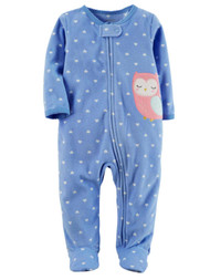 Carters Infant Girls Blue Fleece Heart Owl Sleeper Footie Pajama Sleep & Play 3m