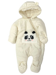 Infant Girls Ivory Panda Bear Hoodie Snowsuit Baby Pram Snow Suit