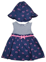Carters Infant Girls 2pc Blue Flamingo Striped Baby Outfit Dress Hat 3M