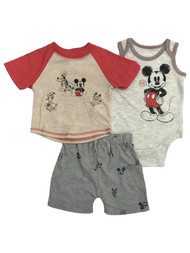 Disney Infant Boys 3pc Mickey Mouse Baby Outfit Bodysuit Tee & Shorts Set