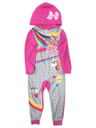 Jojo Siwa Girls Gray Unicorn Hoodie Blanket Sleeper Union Suit Pajamas