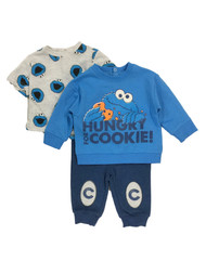 Sesame Street Infant Boys 3pc Cookie Monster Blue Hungry For Cookies Outfit
