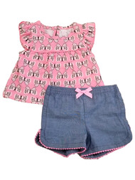 Carters Infant Girls Pink Butterfly Tee T-Shirt & Blue Shorts w/ Bow Outfit