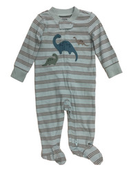 Carters Infant Boys Blue Gray Striped Dinosaur 2-Way Zip Sleeper Pajamas