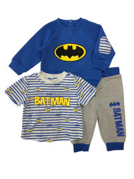 Batman Infant Boys 3 Piece Blue Superhero Sweatshirt T-Shirt & Pant Set