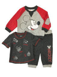Disney Infant Boys 3pc Gray Mickey Mouse Sweatshirt T-Shirt & Pant Set