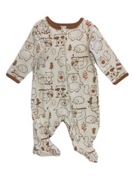 Infant Boys Brown Wild Animals Sloth Fox Zip From Bottom Sleeper Pajamas