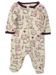 Infant Girls Beige Cotton Fox Owl Sloth Bunny Baby Sleeper Footie Pajamas