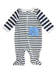 Infant Boys Navy & White Striped Elephant Zip From Bottom Sleeper Pajamas