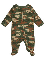 Infant Boys Green & Brown Camo Camouflage Zip From Bottom Sleeper Pajamas