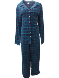 Liz Claiborne Womens Blue & Green Plaid Checker Flannel Pajamas Sleep Set XL
