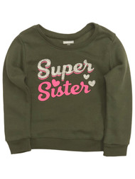 Infant Girls Green Glitter Super Sister Baby Sweatshirt Sweat Shirt
