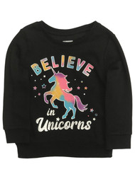 Toddler Girls Black Glitter Believe in Unicorns Baby Sweatshirt Sweat Shirt