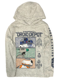 Star Wars Boys Gray Long Sleeve Hooded Droid Depot Tee Shirt T-Shirt