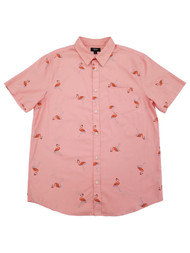 Mens Pink Flamingo Print Short Sleeve Button-Down Shirt
