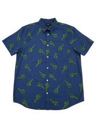 Mens Blue Cactus Print Short Sleeve Button-Down Shirt