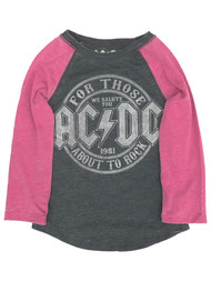 AC/DC Toddler Girls Long Sleeve Gray & Pink ACDC Rocker T-Shirt Tee Shirt