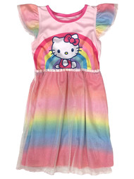 Hello Kitty Toddler Girls Silky Pink Rainbow Sparkle Cat Nightgown Night Gown