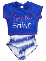 Girls Fourth of July 2 Piece Red White Blue Stars Stripes Bathing Swimsuit