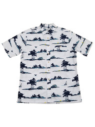 Mens Big & Tall White Tropical Whale Scene Short Sleeve Button-Down Shirt