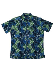 Van Heusen Air Mens Blue & Green Palm Short Sleeve Button-Up Shirt