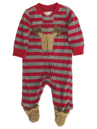 Carters Infant Boys Red & Gray Fleece Moose Sleeper Holiday Baby Pajamas
