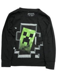 Minecraft Boys Black Long Sleeve Creeper T-Shirt Mine Craft Gamer Tee XS 4/5