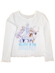 Frozen Girls Elsa Anna Olaf White & Blue Long Sleeve Believe Tee T-Shirt