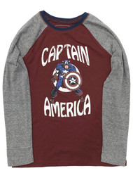 Sonoma Boys Long Burgundy & Gray Captain America T-Shirt Tee Shirt