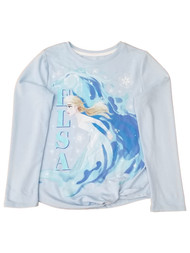 Frozen 2 Girls Elsa Blue Long Sleeve Pretty Snowflake Tee Shirt T-Shirt