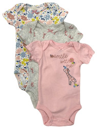 Carters Infant Girls 3pc Bodysuits Set Pink Giraffe Smile Baby Outfit