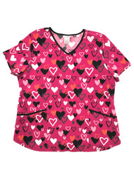 Womens Pink Hearts Stretch Fit Valentines Medical Scrubs Shirt Top