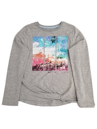 Frozen 2 Girls Gray Long Sleeve Elsa Anna Magical Journey Artsy Tee T-Shirt