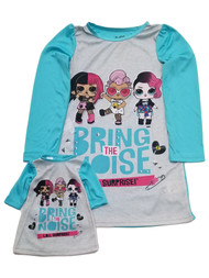 Girls Blue Gray LOL Surprise Remix Bring The Noise Matching Nightgown Set