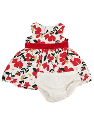 Infant Girls Red Floral Flowers Peter Pan Collar Holiday Dress Diaper Cover