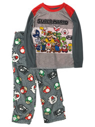 Super Mario Bros Boys Long Gray Pajamas Shirt & Fleece Sleep Pants Set