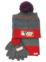 Marvel Boys Gray & Red 3 Piece Superhero Scarf Beanie Hat & Gloves Set