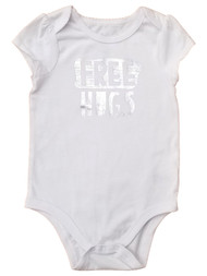 Infant Girls White Free Hugs Comfy Cozy Silver Short Sleeve Bodysuit Creeper