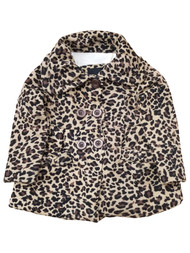 Toddler Girls Tan Leopard Print Button Up Pea Coat Jacket Faux Fur Lining