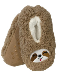 Girls Fuzzy Brown Sherpa Sloth Ballet Slippers House Shoes